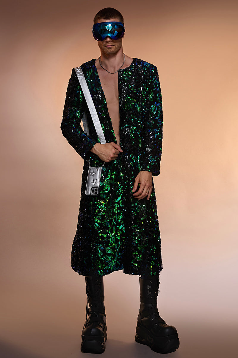 Viridian Emerald Long Sequined Jacket