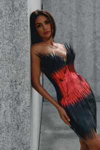 Aries black and red sequin dress, zodiac Halloween costume, HARMONIA NY