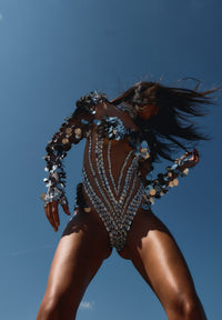 Sagittarius silver rhinestone dance bodysuit, zodiac Halloween costume, HARMONIA NY