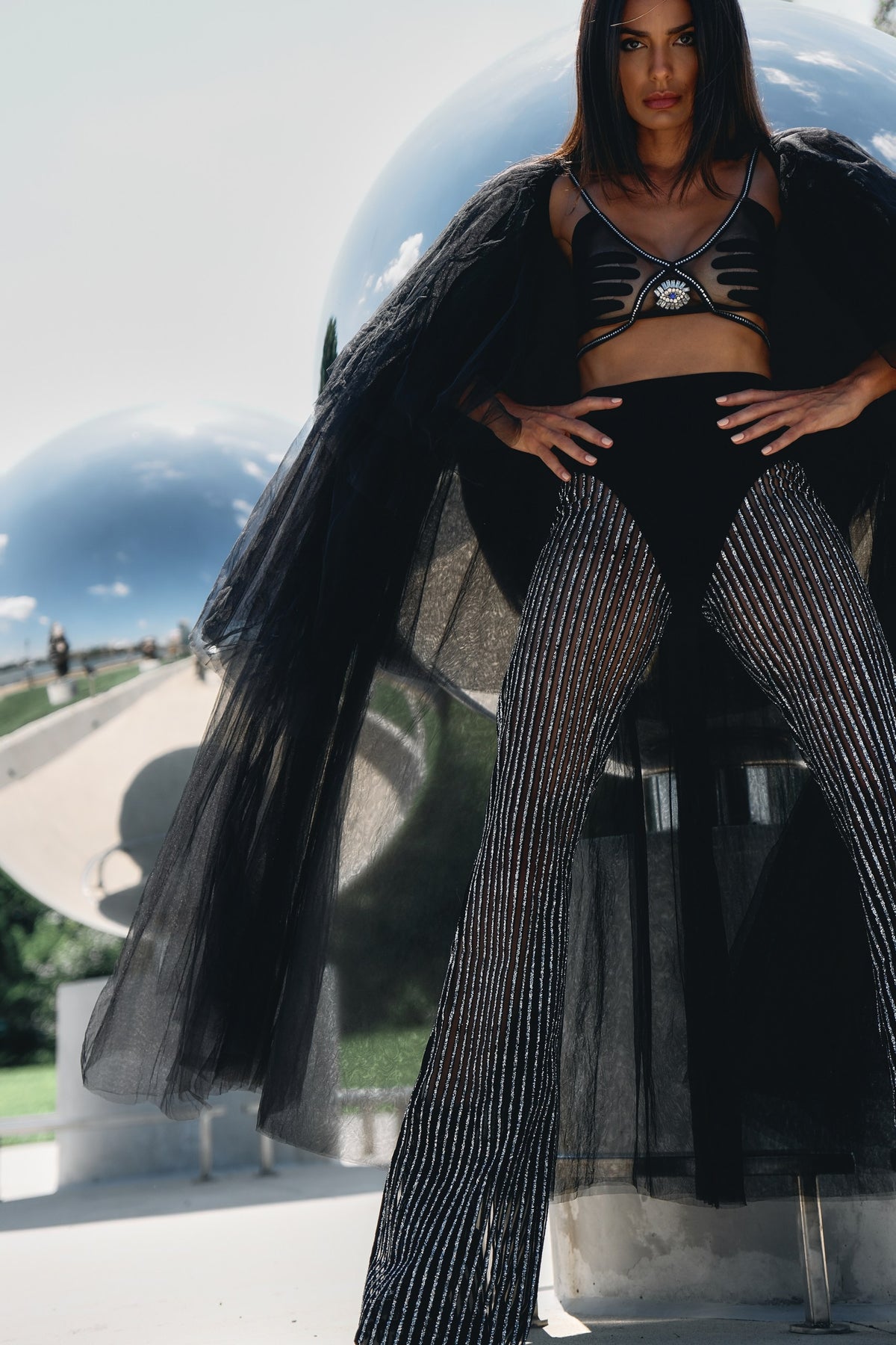 Taurus black and silver top and pants set, zodiac Halloween costume, HARMONIA NY