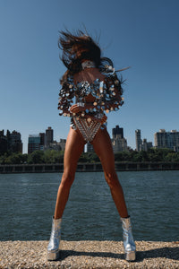 Sagittarius silver rhinestone dance bodysuit, zodiac Halloween costume, HARMONIA NY