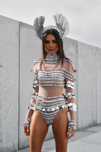 Aquarius silver rhinestone performance bodysuit, zodiac Halloween costume, HARMONIA NY