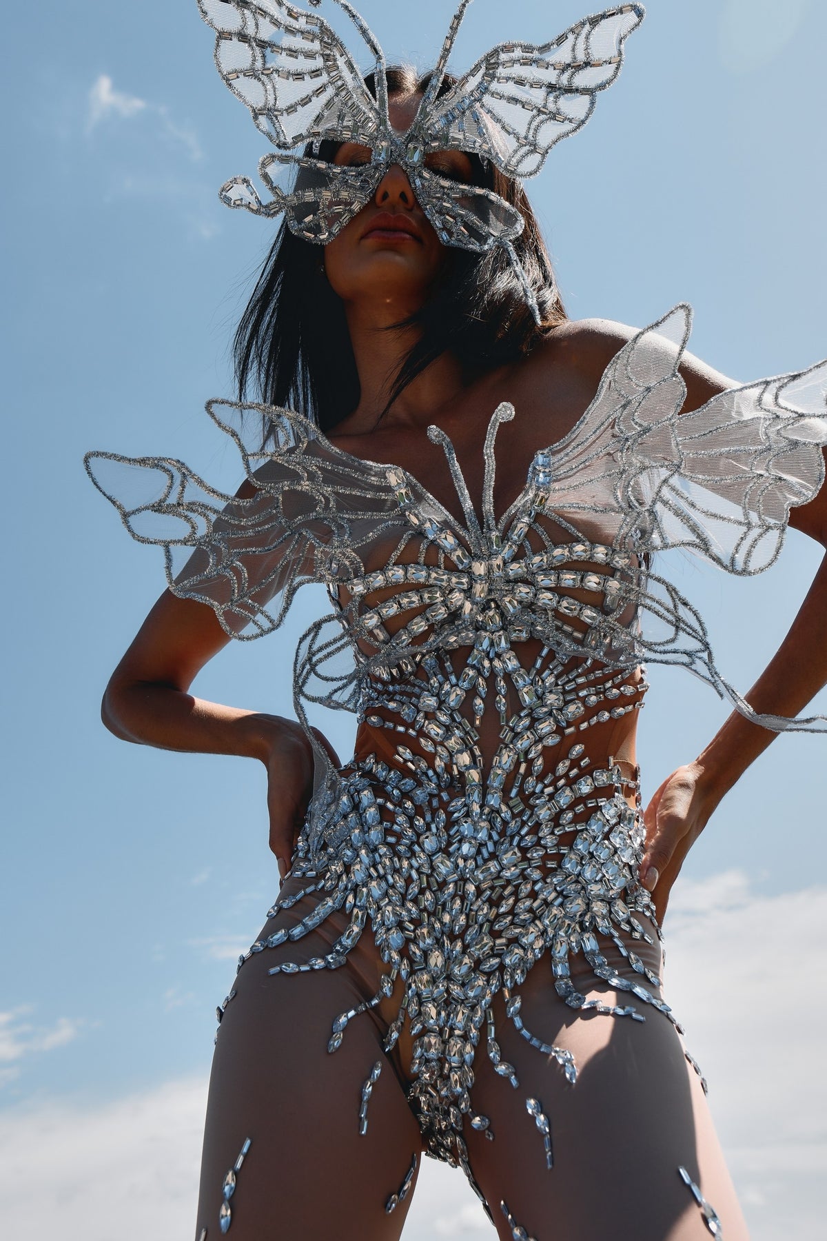 Libra silver diamond butterfly bodysuit, zodiac Halloween costume, HARMONIA NY
