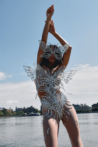 Libra silver diamond butterfly bodysuit, zodiac Halloween costume, HARMONIA NY