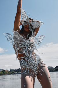 Libra silver diamond butterfly bodysuit, zodiac Halloween costume, HARMONIA NY