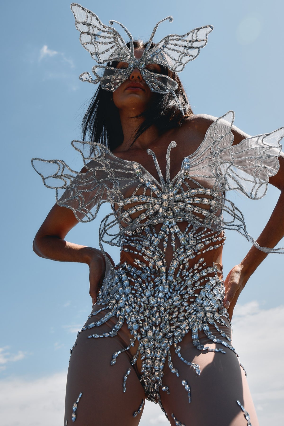 Libra silver diamond butterfly bodysuit, zodiac Halloween costume, HARMONIA NY