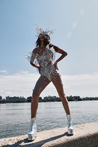 Libra silver diamond butterfly bodysuit, zodiac Halloween costume, HARMONIA NY