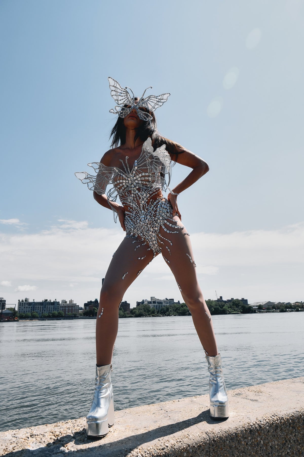 Libra silver diamond butterfly bodysuit, zodiac Halloween costume, HARMONIA NY