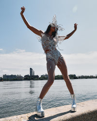Libra silver diamond butterfly bodysuit, zodiac Halloween costume, HARMONIA NY
