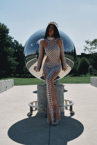 Virgo alien skin pearl-embellished sheer dress, zodiac Halloween costume, HARMONIA NY