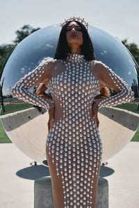 Virgo alien skin pearl-embellished sheer dress, zodiac Halloween costume, HARMONIA NY