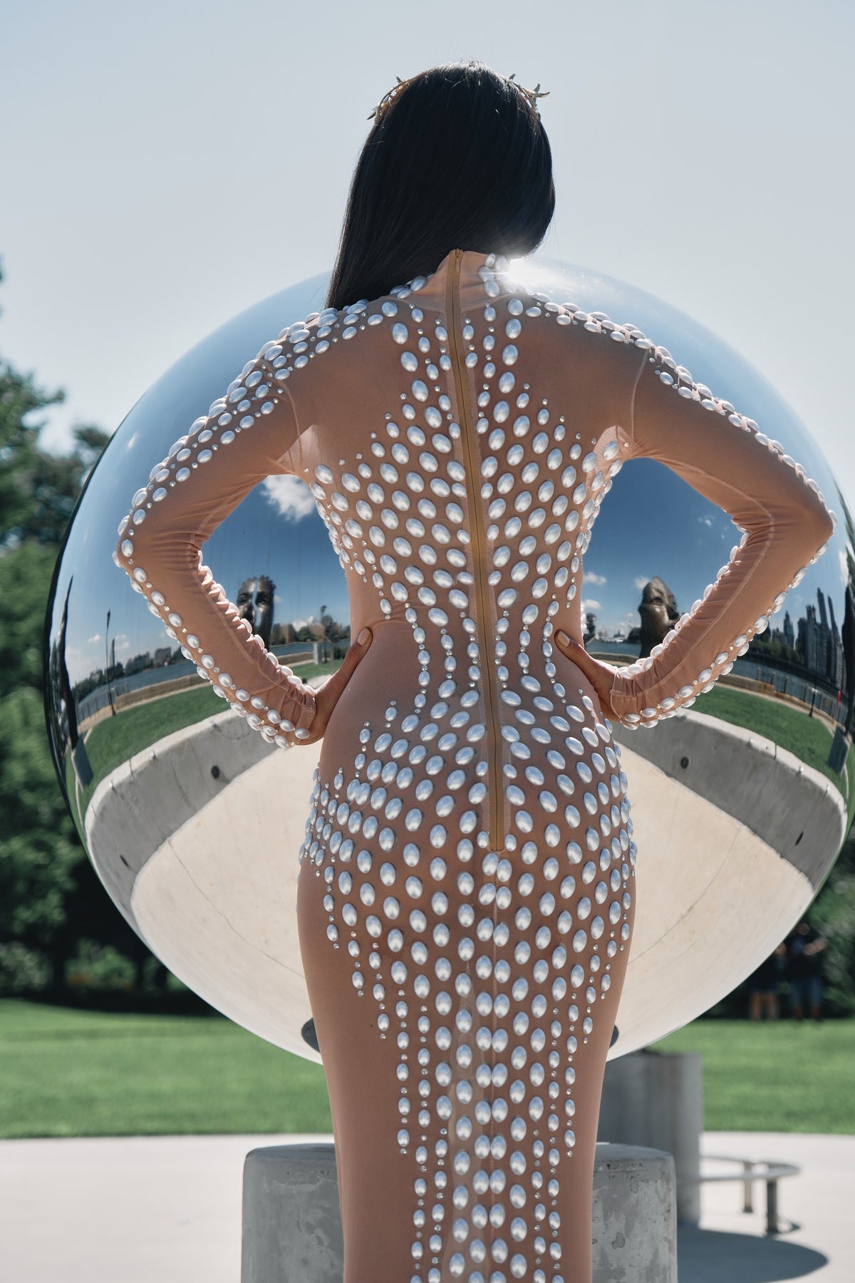 Virgo alien skin pearl-embellished sheer dress, zodiac Halloween costume, HARMONIA NY
