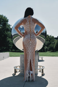 Virgo alien skin pearl-embellished sheer dress, zodiac Halloween costume, HARMONIA NY