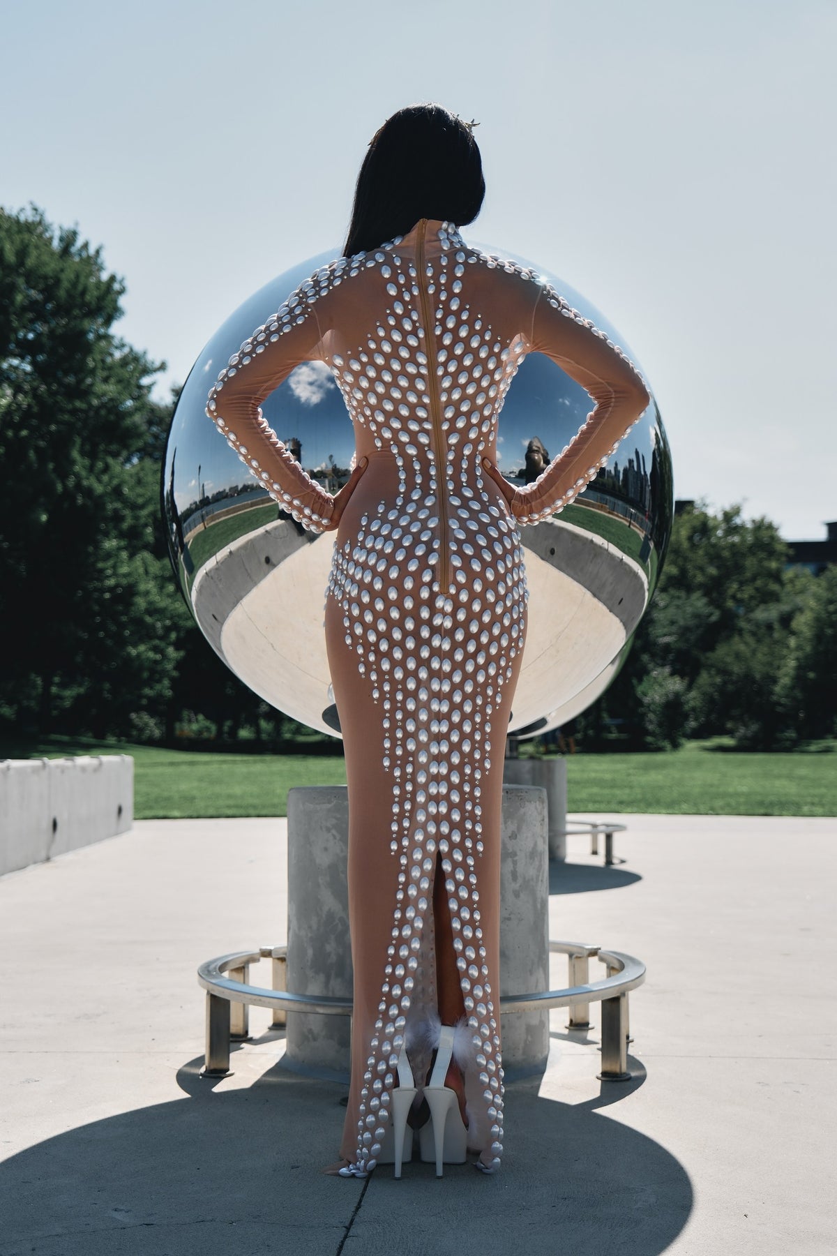 Virgo alien skin pearl-embellished sheer dress, zodiac Halloween costume, HARMONIA NY