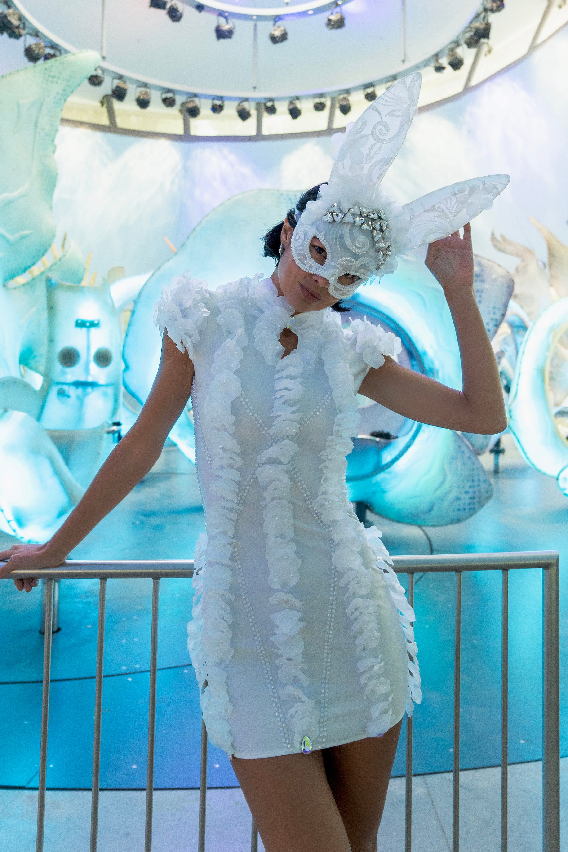 Ethereal Allure 3D Flowers Asian Style Cocktail White Dress HARMONIA NY Ethereal Allure 3D Flowers Asian Style Cocktail White Dress HARMONIA NY
