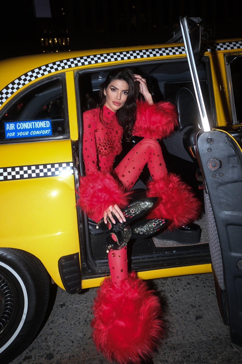 Scarlett Vixen Red Faux Fur Catsuit