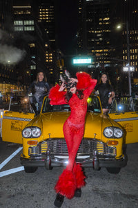 Scarlett Vixen Red Faux Fur Catsuit