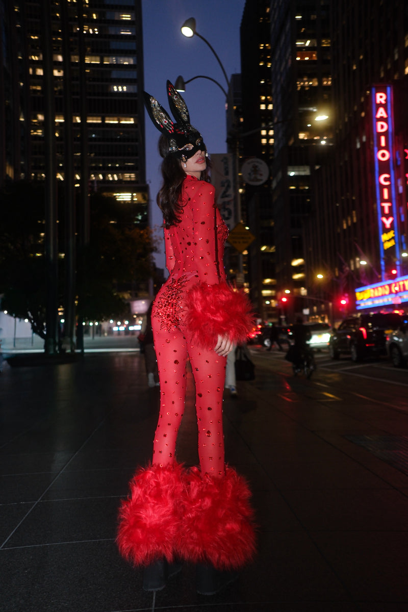 Scarlett Vixen Red Faux Fur Catsuit