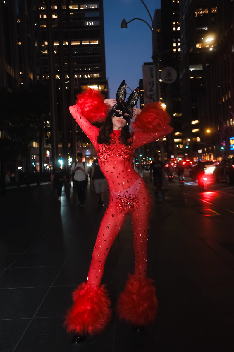 Scarlett Vixen Red Faux Fur Catsuit