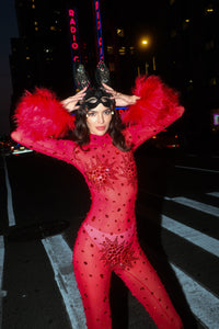 Scarlett Vixen Red Faux Fur Catsuit