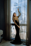 Bohemian Rapture Long Black and Gold Velvet Dress