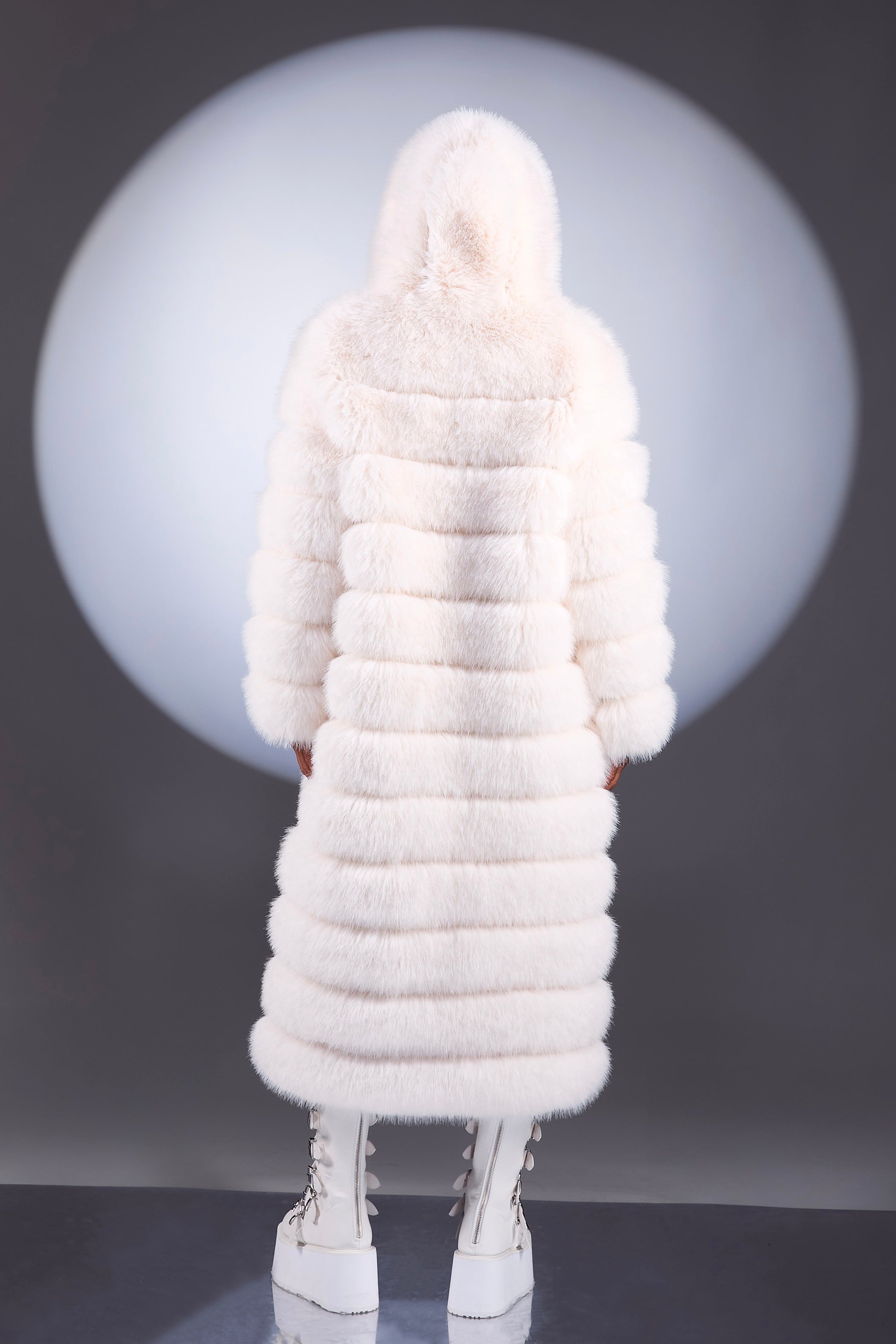 Crème de la Crème Extra Long Hooded Faux Fur Coat by Dani Watanabe