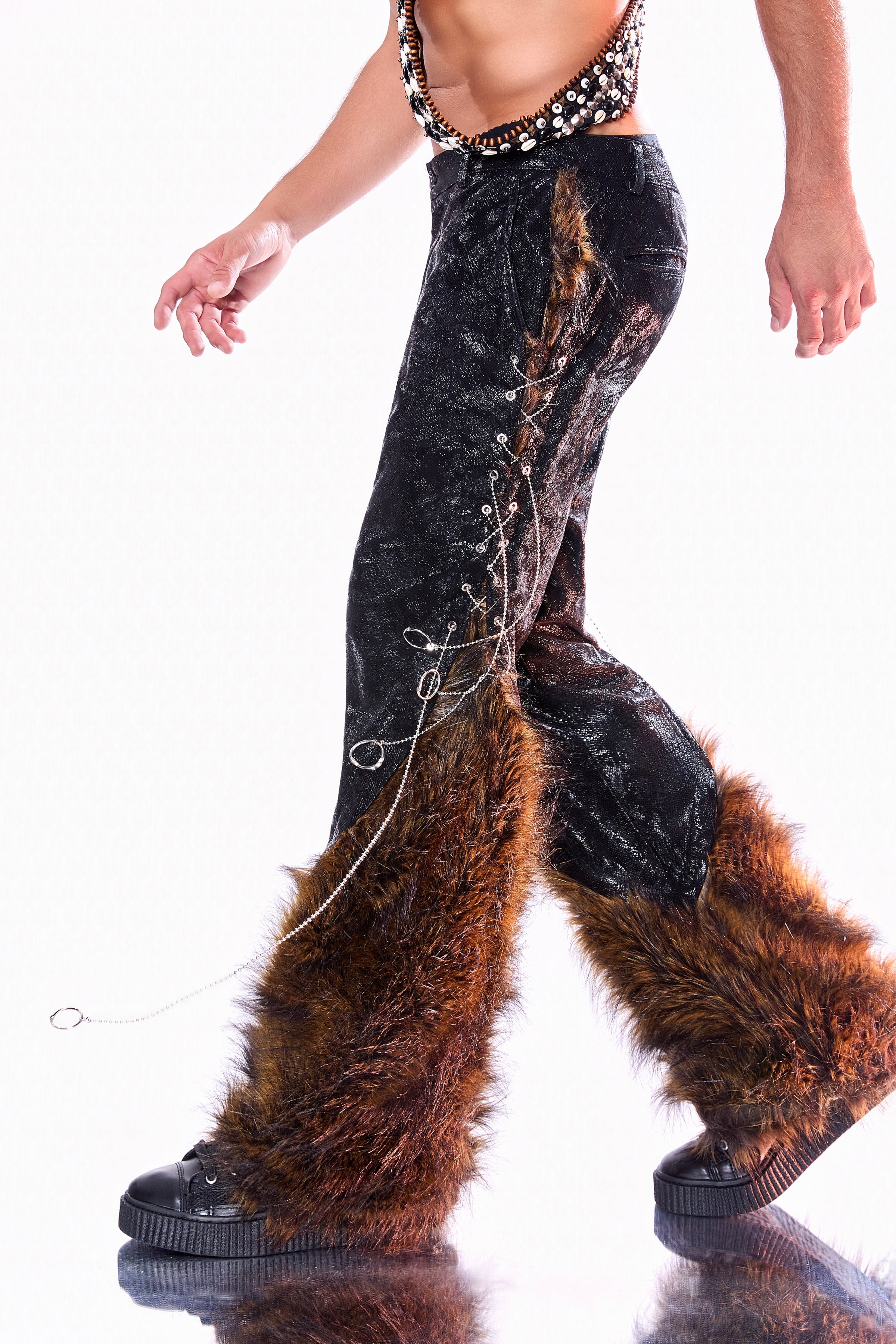 Unhinged Black Fur and Chains Pants