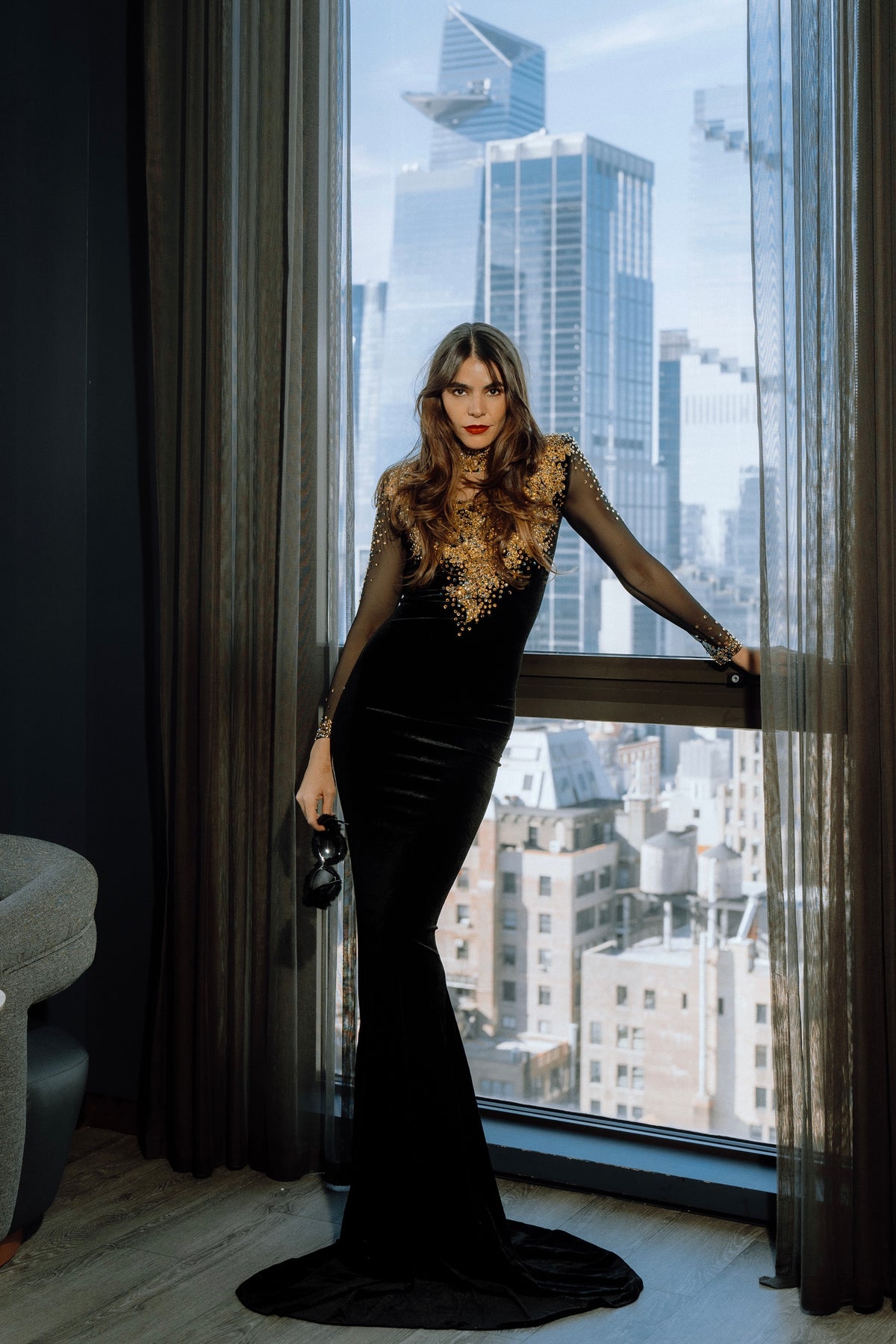 Bohemian Rapture Long Black and Gold Velvet Dress M-L Bohemian Rapture Long Black and Gold Velvet Dress M-L