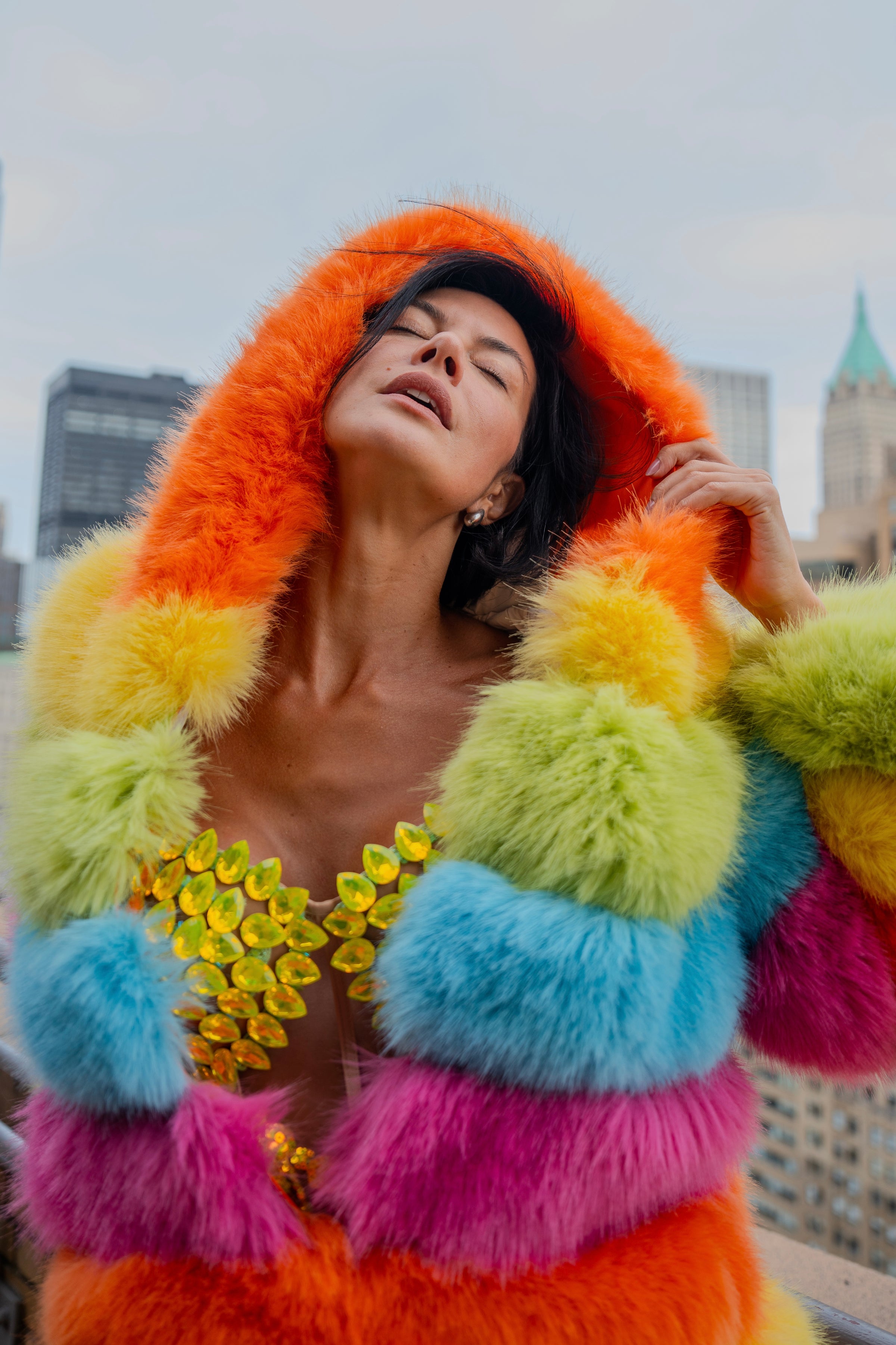 Over The Rainbow Faux Fur Coat - Main Image