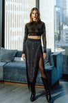 Sienna's Boho Black Fringed Top and Skirt Set with Rhinestones