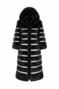 Crème de la Crème Noir Extra Long Hooded Faux Fur Coat by Dani Watanabe