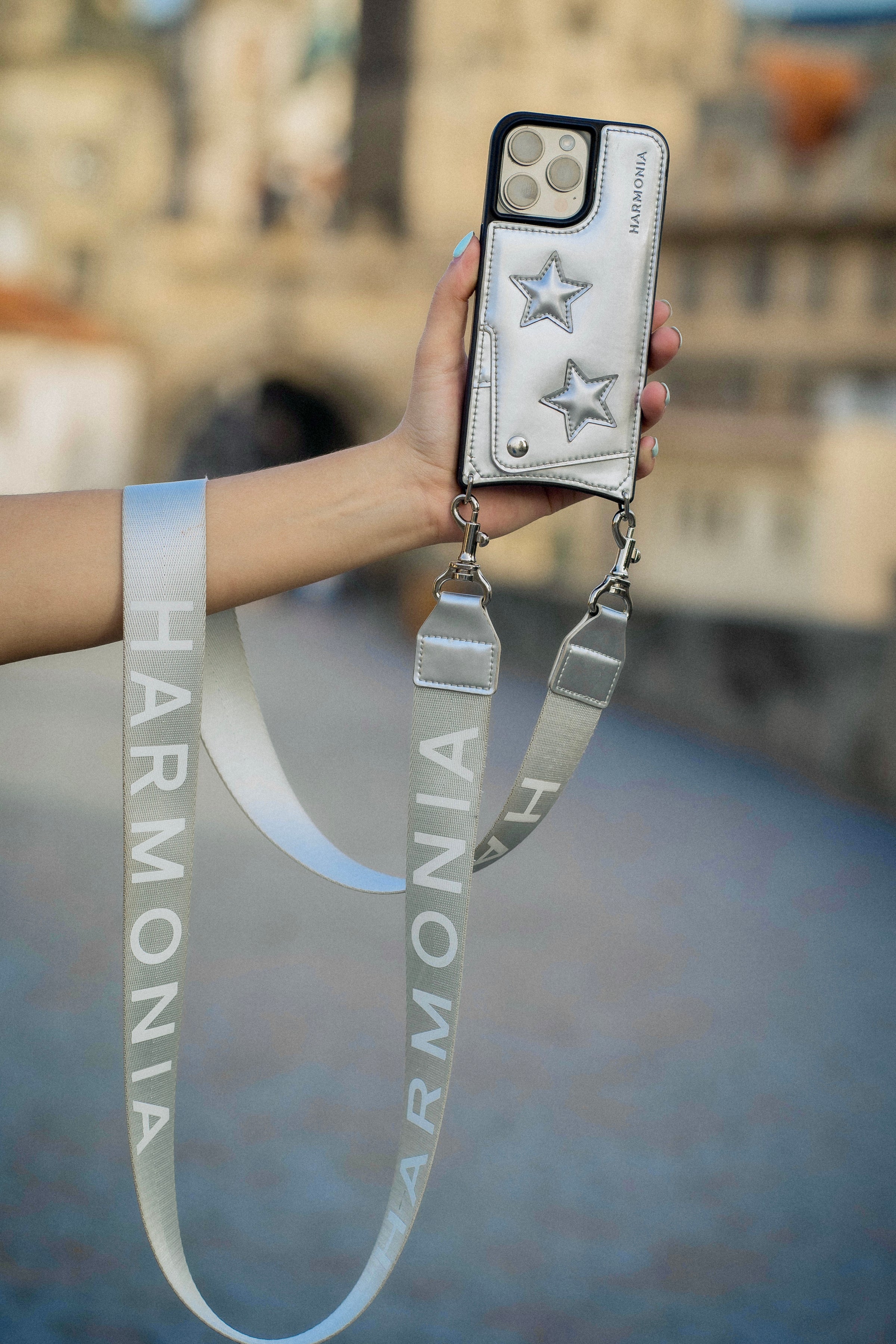 HARMONIA NY Stars Silver Crossbody Phone Case and Wallet - Compatible with iPhone 15 by Dani Watanabe HARMONIA NY Stars Silver Crossbody Phone Case and Wallet - Compatible with iPhone 15 by Dani Watanabe