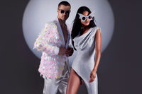 Bat Crazy Silver Glitter Purple Lens  Sunglasses