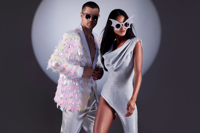 Bat Crazy Silver Glitter Purple Lens  Sunglasses