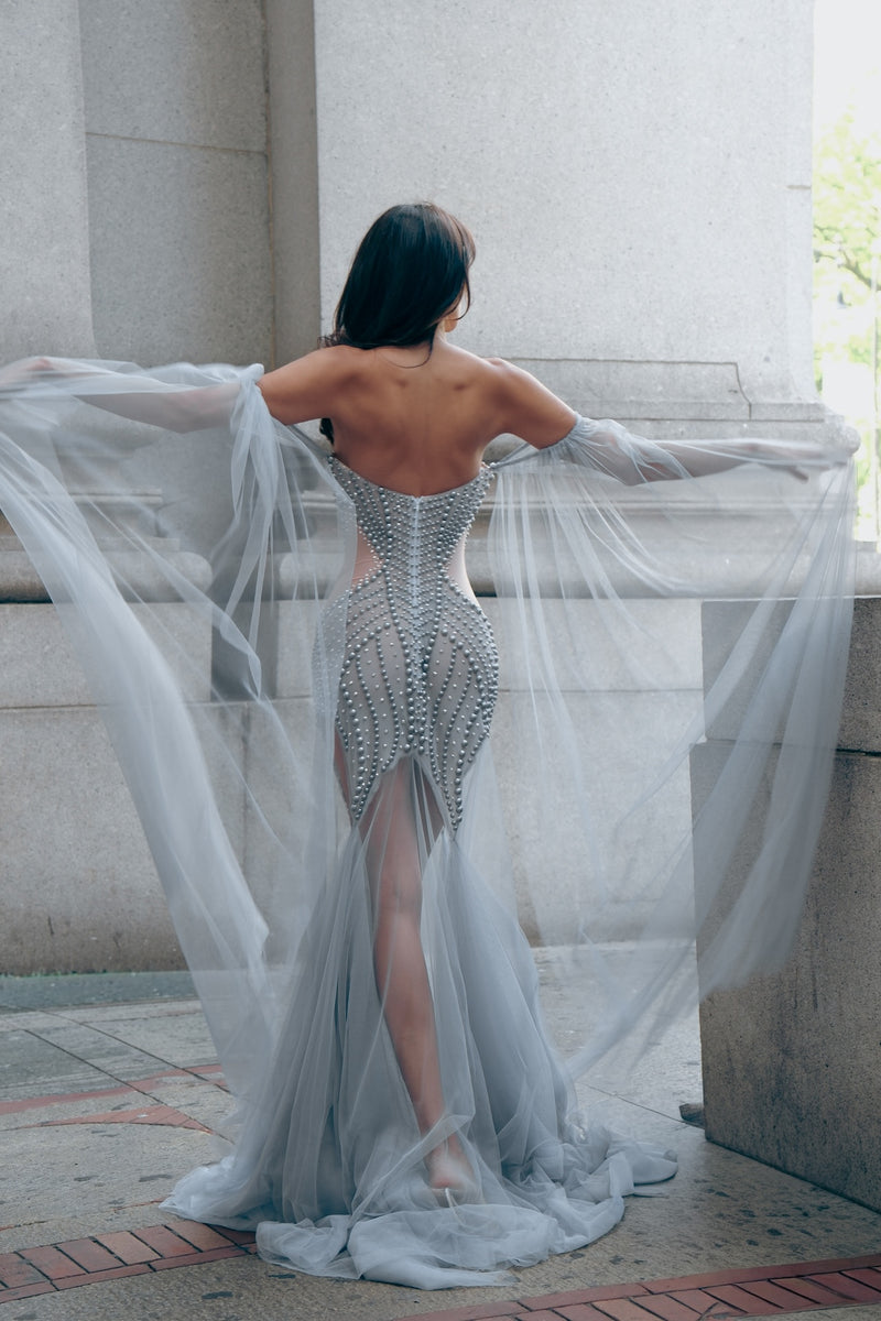 Ice Queen Gray Flowy Tulle Dress
