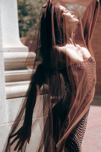 Earthlings Brown Flowy Tulle Dress