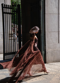Earthlings Brown Flowy Tulle Dress