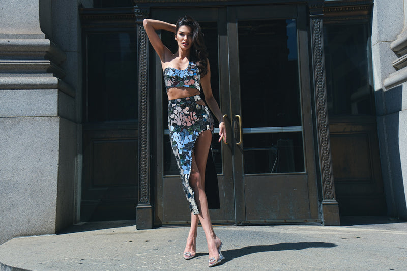 Shine On Me Mirrored Skirt and Top Set