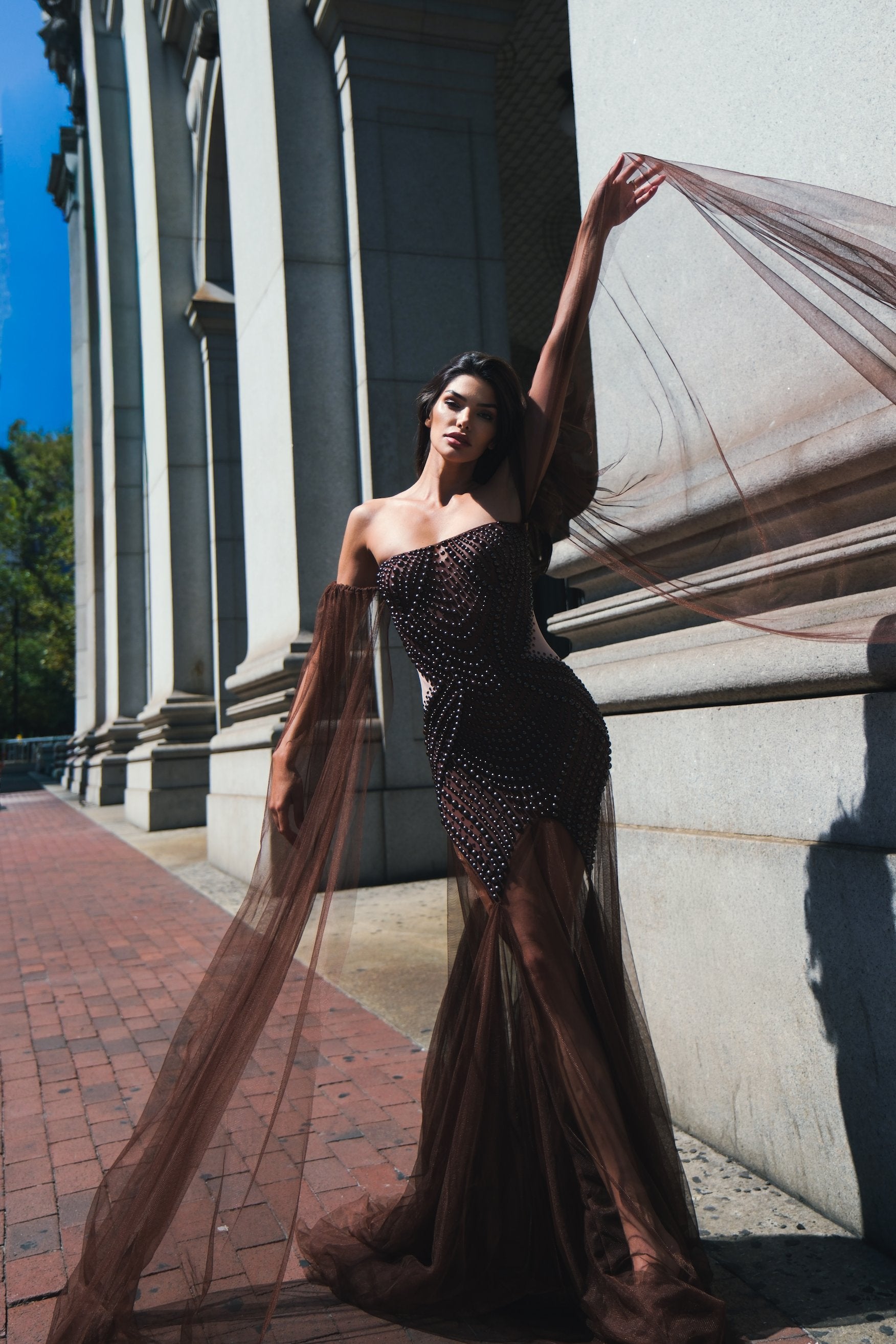Earthlings Brown Flowy Tulle Dress – HARMONIA NY