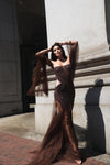 Earthlings Brown Flowy Tulle Dress