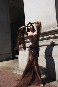 Earthlings Brown Flowy Tulle Dress