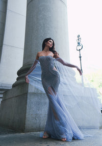 Ice Queen Gray Flowy Tulle Dress