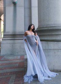 Ice Queen Gray Flowy Tulle Dress
