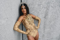 Leo II Gold Rhinestone Bodycon Bodysuit
