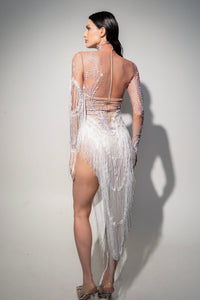 The Show Must Go On Fringed Mesh Sequinned Dress