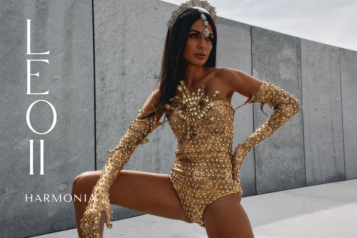 Leo II Gold Rhinestone Bodycon Bodysuit