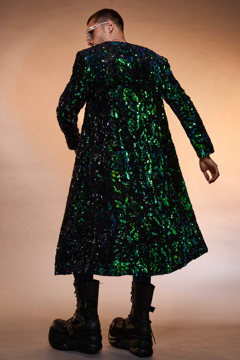 Viridian Emerald Long Sequined Jacket