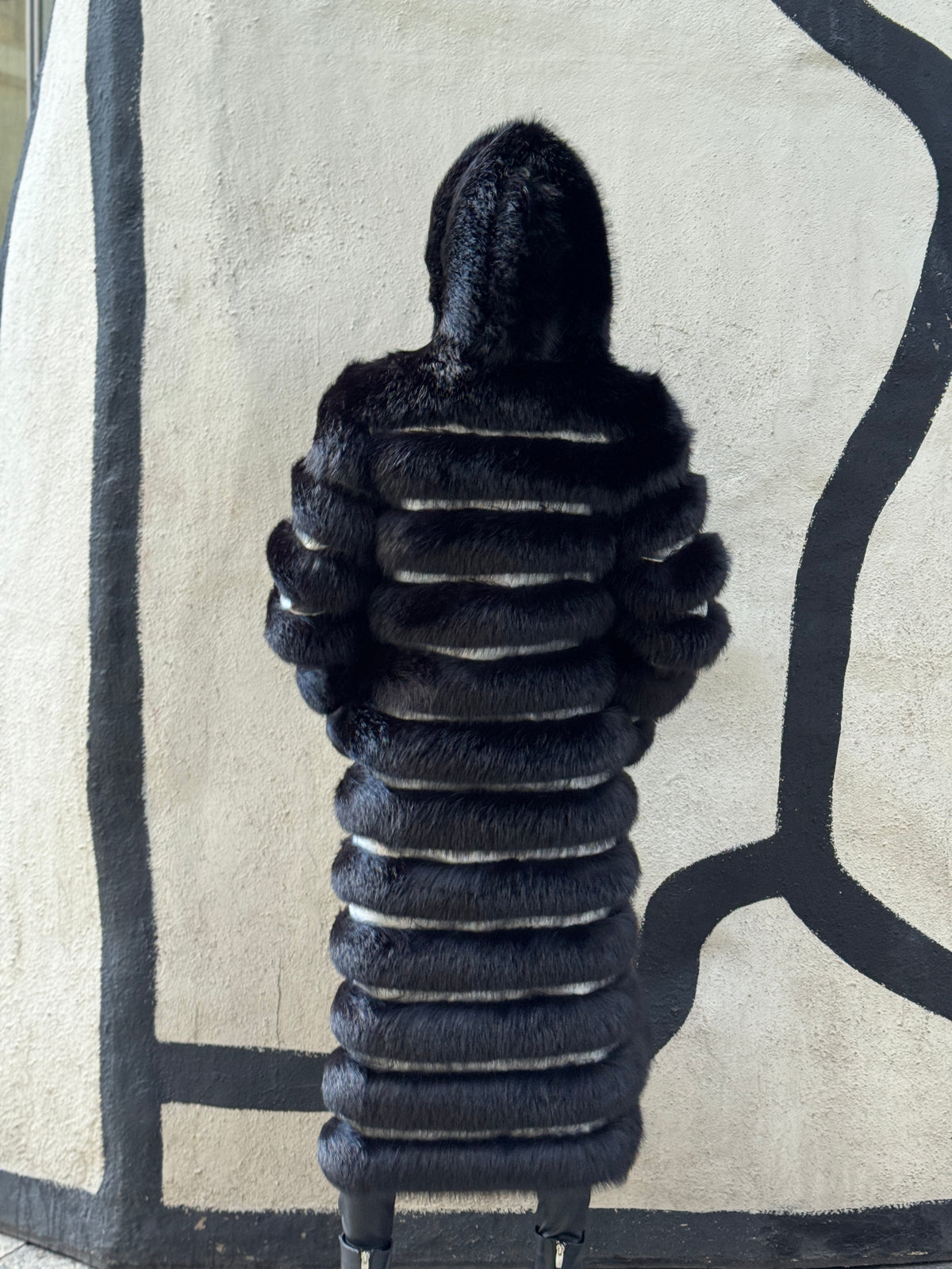 Crème de la Crème Noir Extra Long Hooded Faux Fur Coat by Dani Watanabe