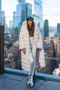 Crème de la Crème  Extra Long Hooded Faux Fur Coat