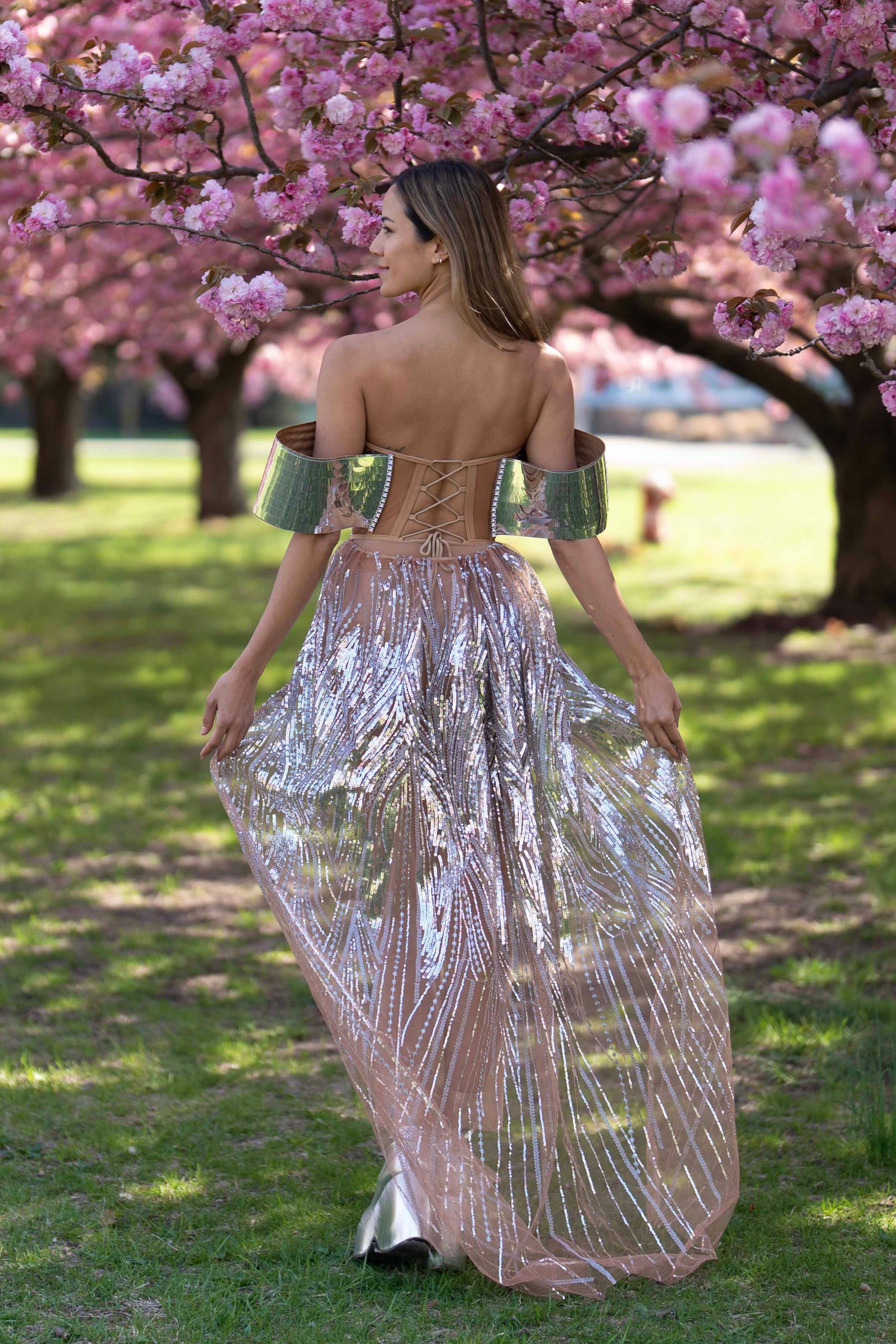 Aurora Wave Mesh Silver Long Dress Aurora Wave Mesh Silver Long Dress